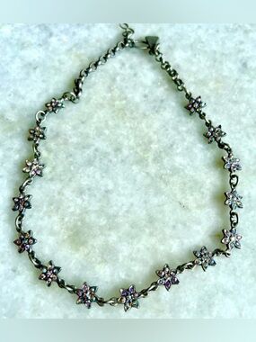 Yoki Multicolor Crystal Flower Necklace - Pink Purple Blue Accents